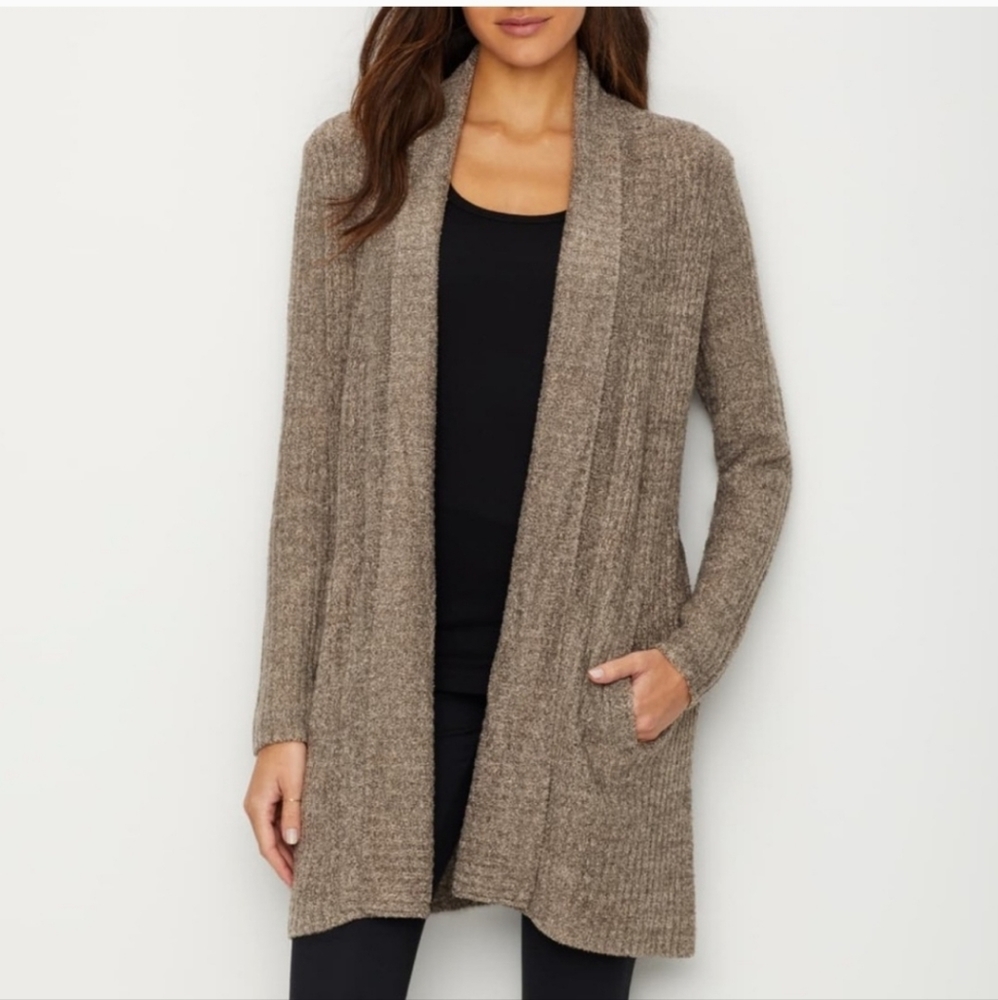 BAREFOOT DREAMS CozyChic Lite Montecito Cardigan Sweater Cocoa/Sand Size 1X
